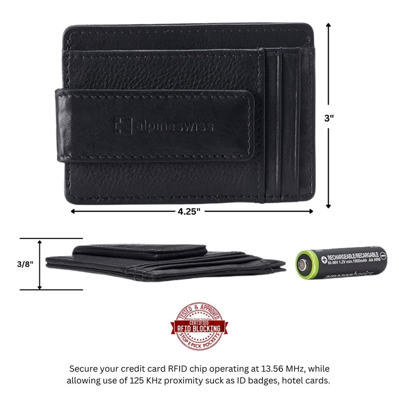 Alpine Swiss Harper Mens RFID Slim Money Clip Front Pocket Wallet Minimalist Leather ID Card Holder Black - Image 4